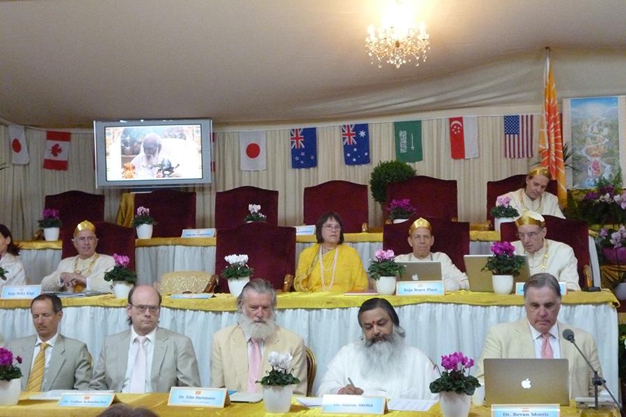 Brahmachari Girish Ji on stage with Maharishi Global Country Rajas and Ministers. 14 July 2013
